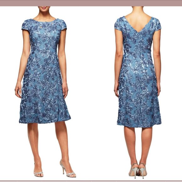 NWT $219 Alex‎ Evenings [ 12 ] Sequin Rosette Dress in Brush Periwinkle #Q288 - Picture 1 of 11